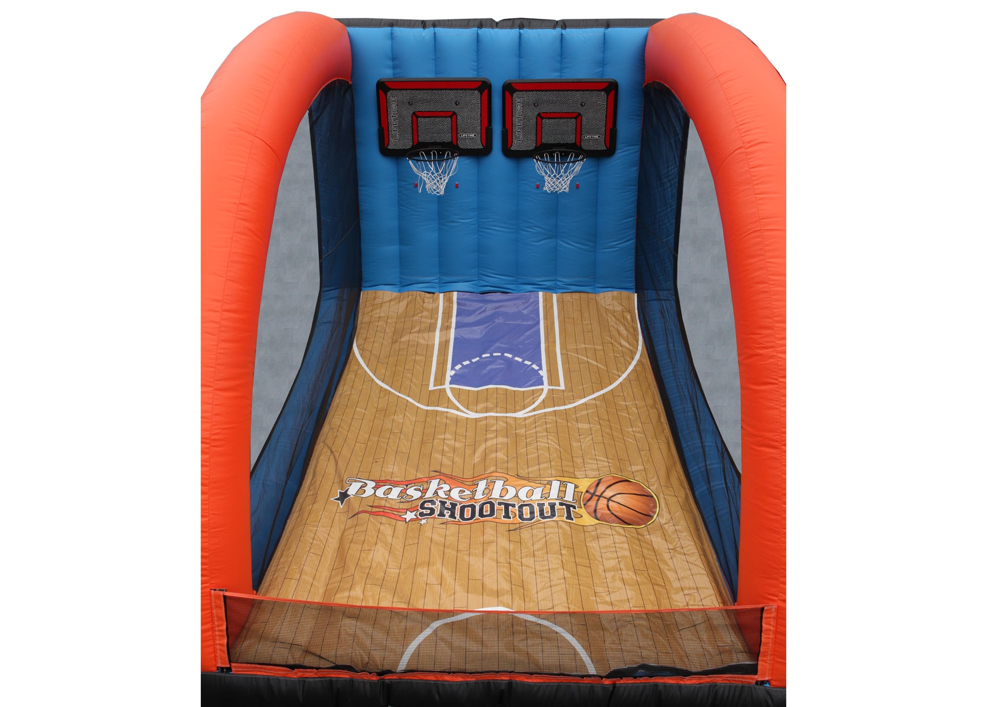 Inflatable basketball shootout game with dual hoops