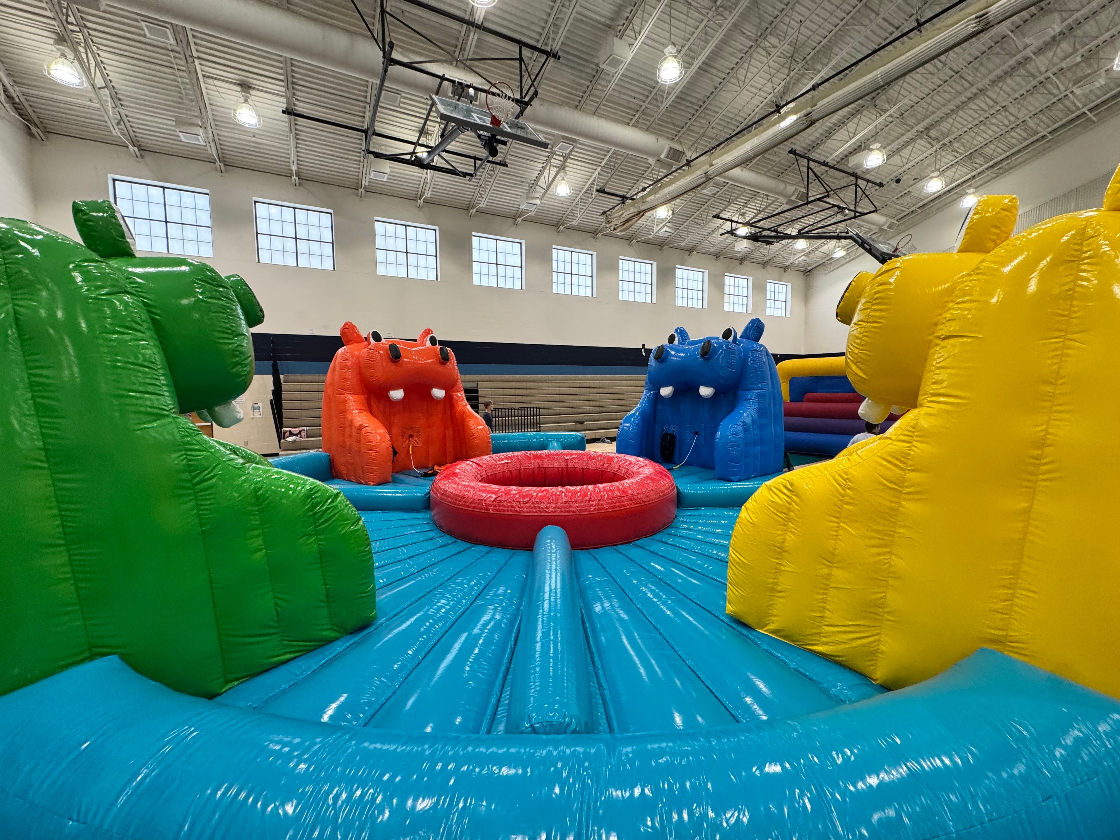 Close-up of the Hungry Hippos inflatable arena