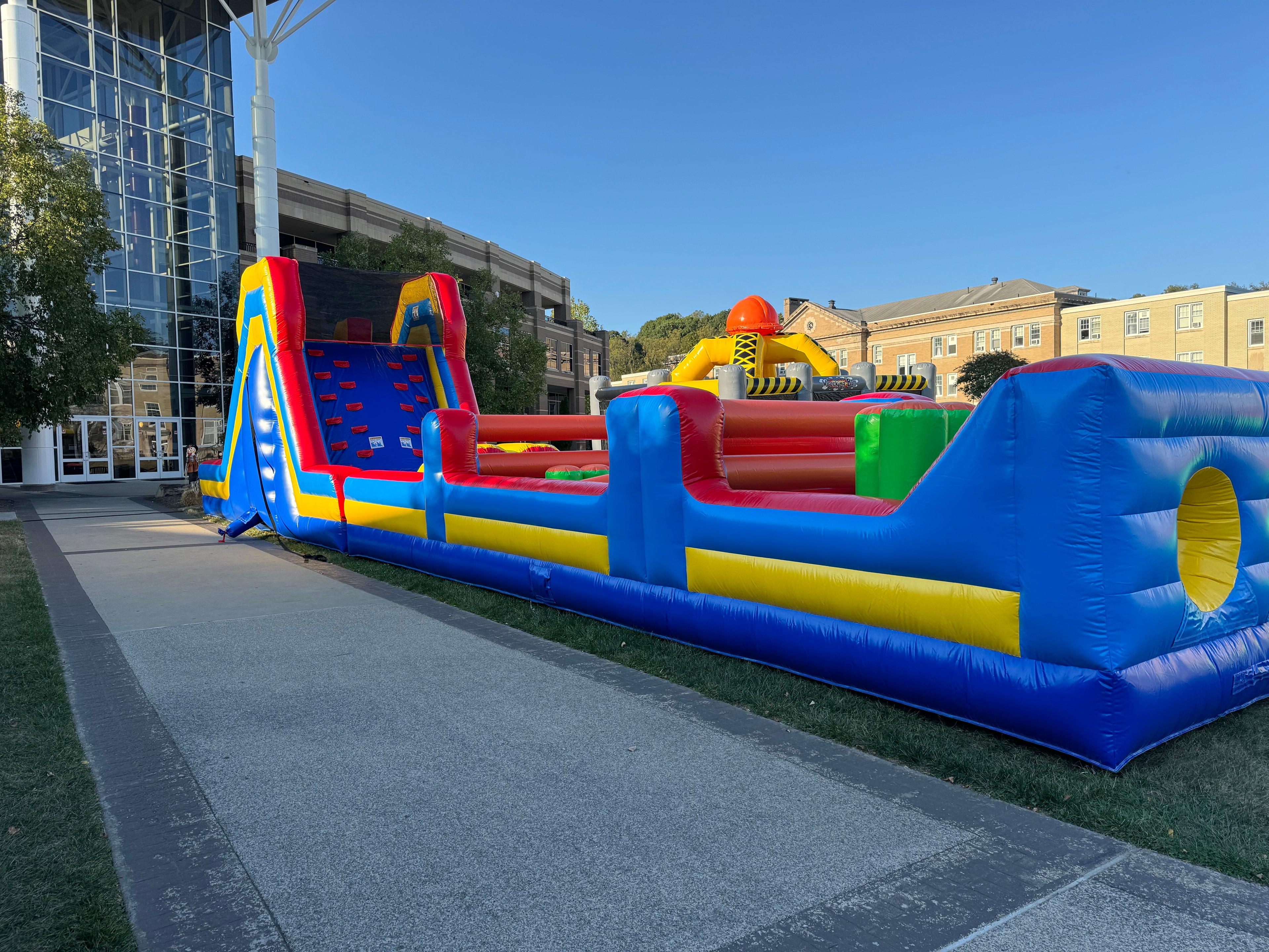 Large inflatable obstacle course set up outdoors