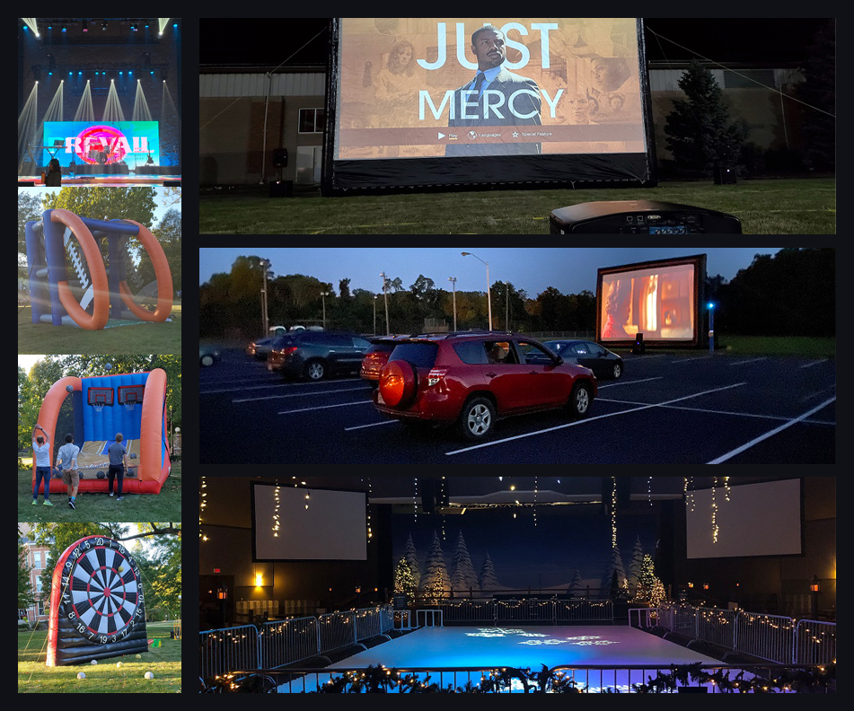 Collage of Images of Glozone Parties, Ice Skating Rink, and Other Provided Services